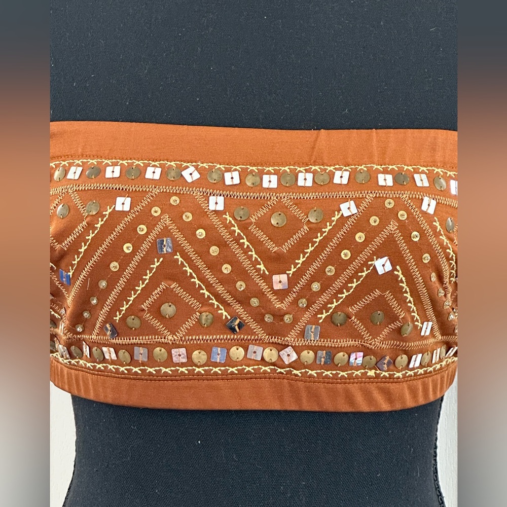 INC Copper Bandeau Top with Assorted Metallic beading and Gold Stitching, M